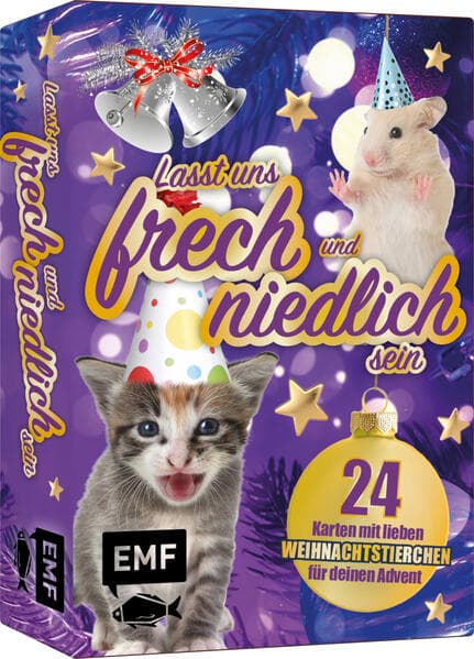 Adventskalender-Kartenset: Lasst uns frech und niedlich sein - 24 liebe Weihnachtstierchen für deinen Advent