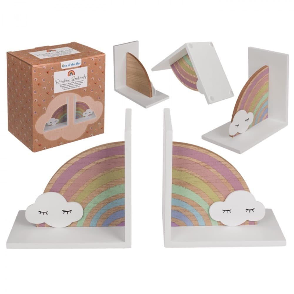Holz-Buchstuetze, Regenbogen mit Wolke,