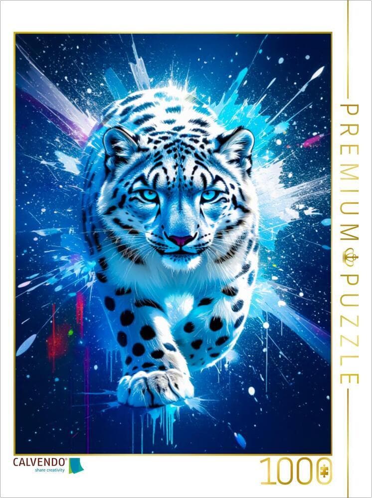 CALVENDO Puzzle Schneeleopard im Sternenleuchten | 1000 Teile Lege-Größe 64x48cm Foto-Puzzle für glückliche Stunden