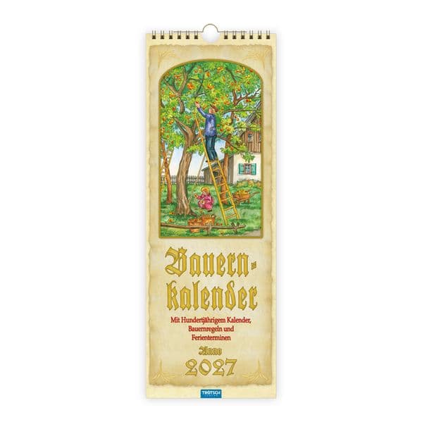 TRÖTSCH - Maxi-Streifenkalender Bauernkalender 2027 mit Hundertjährigem Kalender, Bauernregeln und Ferienterminen