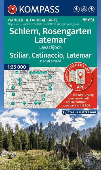 KOMPASS Wanderkarte 651 Schlern, Rosengarten, Latemar, Lavazéjoch / Sciliar, Catinaccio, Latemar, P.so di Lavazé 1:25.000