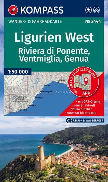 KOMPASS Wanderkarte 2444 Ligurien West - Riviera di Ponente, Ventimiglia bis Genua 1:60.000