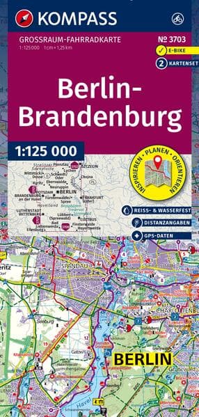 KOMPASS Großraum Fahrradkarte 3703 Berlin-Brandenburg, mit Knotenpunkten 1:125.000
