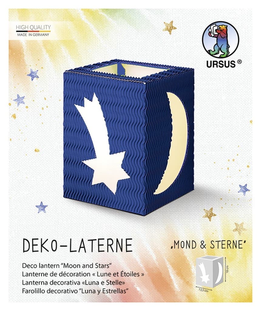 URSUS Laternenzeit Deko-Laterne "Mond & Sterne", mittelblau