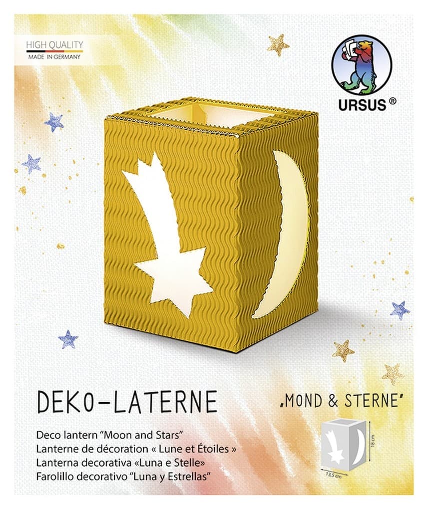 URSUS Laternenzeit Deko-Laterne "Mond & Sterne", sonnengelb