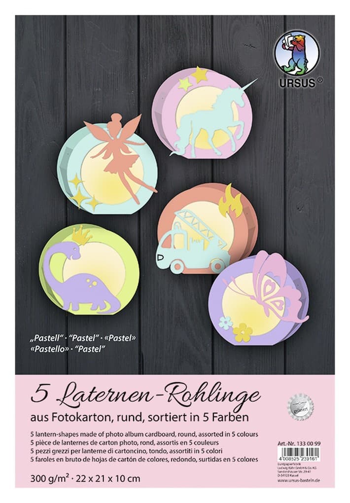 URSUS Laternenzeit Laternen-Rohlinge rund "Pastell", 5er Set