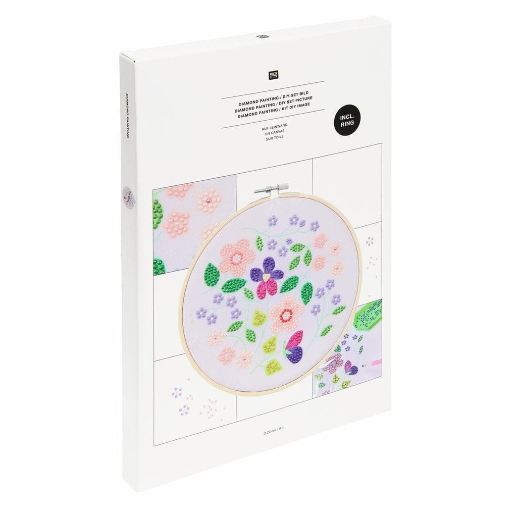 Diamond Painting DIY-Set, Bild auf Leinwand, Schimmernde Blumen // Ø 20 cm. 19-teilig