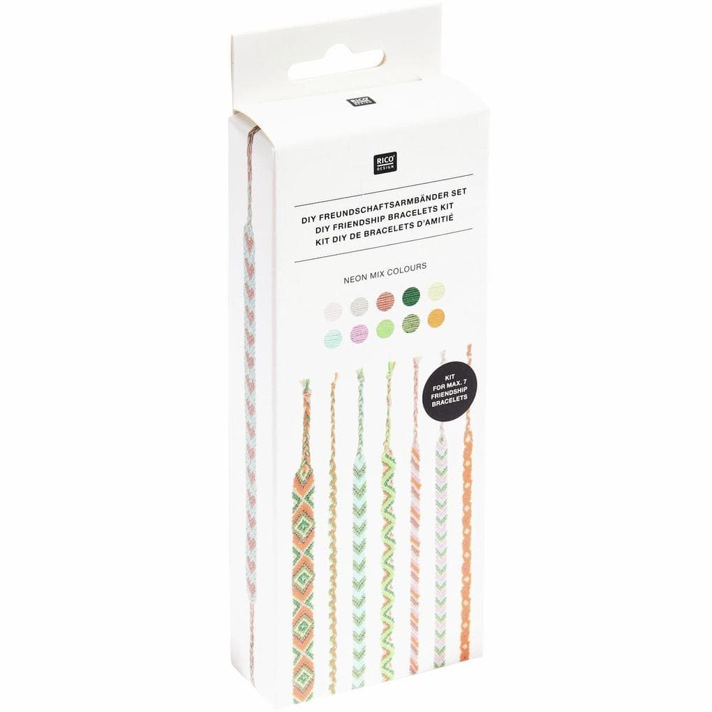 DIY Freundschaftsarmbänder Set, Neon Mix, 10 x 8 m Stickgarn in 10 verschiedenen Farben, 100 % Baumwolle und Neon 100% Polyester