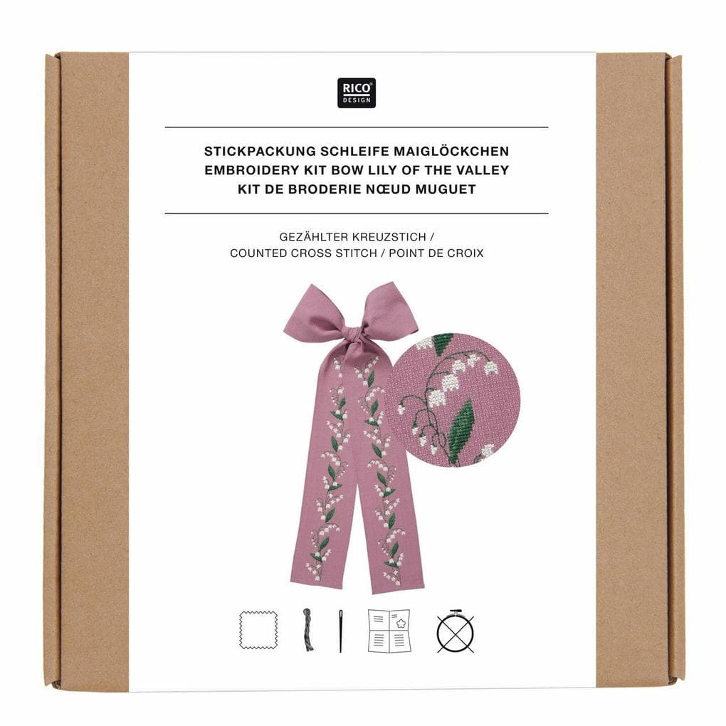 Stickpackung, Gezählter Kreuzstich Schleife Maiglöckchen, Lila, 30 x 54 cm, 100% Baumwolle