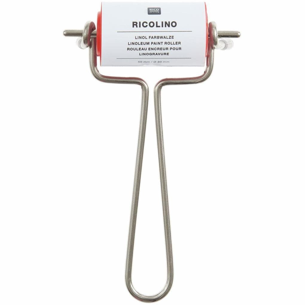 Linol Farbwalze 50mm, 30mm Druchmesser, Metallhandgriff