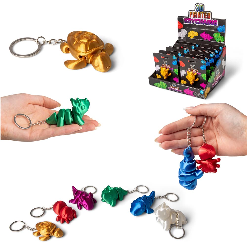 3D Printed Keychains Tierisch bunte Schlüsselanhänger, Display (= 12 Anhänger)