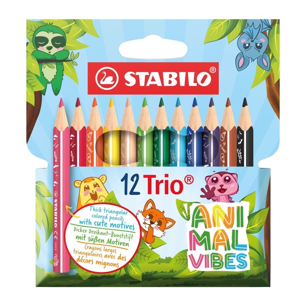 STABILO Buntstift Dreikant Trio dick kurz Animal Vibes, 12er Set