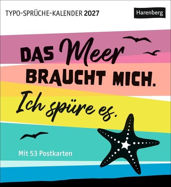 Typo-Sprüche-Kalender Postkartenkalender 2027 - Wochenkalender mit 53 Postkarten
