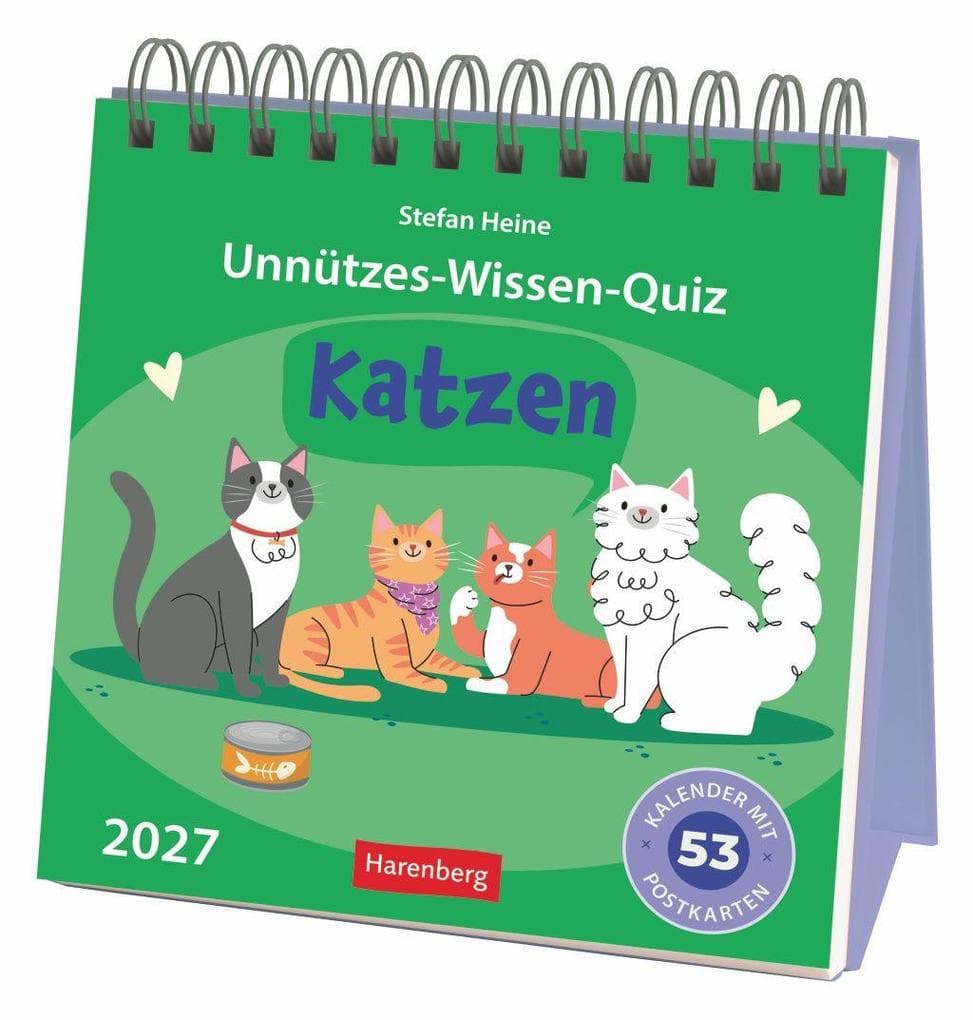 Unnützes-Wissen-Quiz Katzen Premium-Postkartenkalender 2027 - Kalender mit 53 Rätselkarten