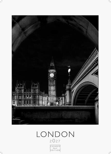 London schwarz-weiss Kalender 2027 - Wandkalender | Fotokalender England 59x42cm Grosses Format - Perfekt für Liebhaber London & Geschenkidee