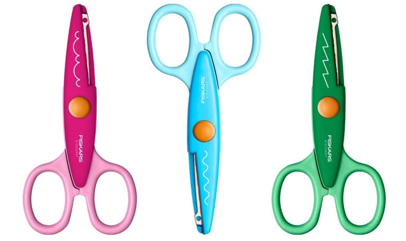 Fiskars Bastelutensilien für Kinder Kidzors Scheren, Zickzackschere, Wellenschere, 3er Set