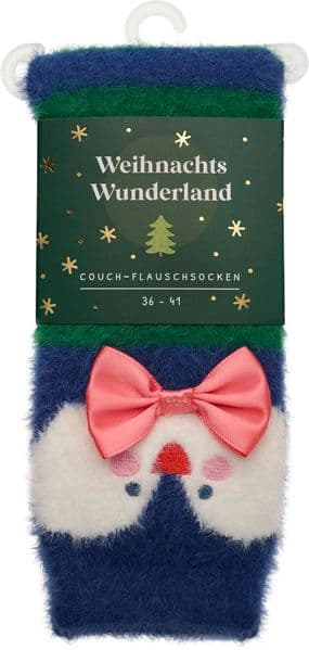 Weihnachtswunderland, Couch-Flauschsocken, Pinguin, Größe 36-41