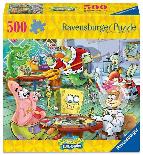 Erwachsenenpuzzle 500 Teile - SpongeBob Schwammkopf - Spieleabend in der Krossen Krabbe