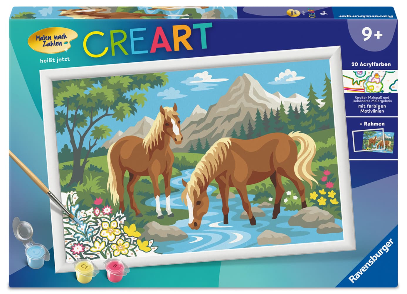 CreArt, Malen nach Zahlen Kinder - Pferde im Wasser