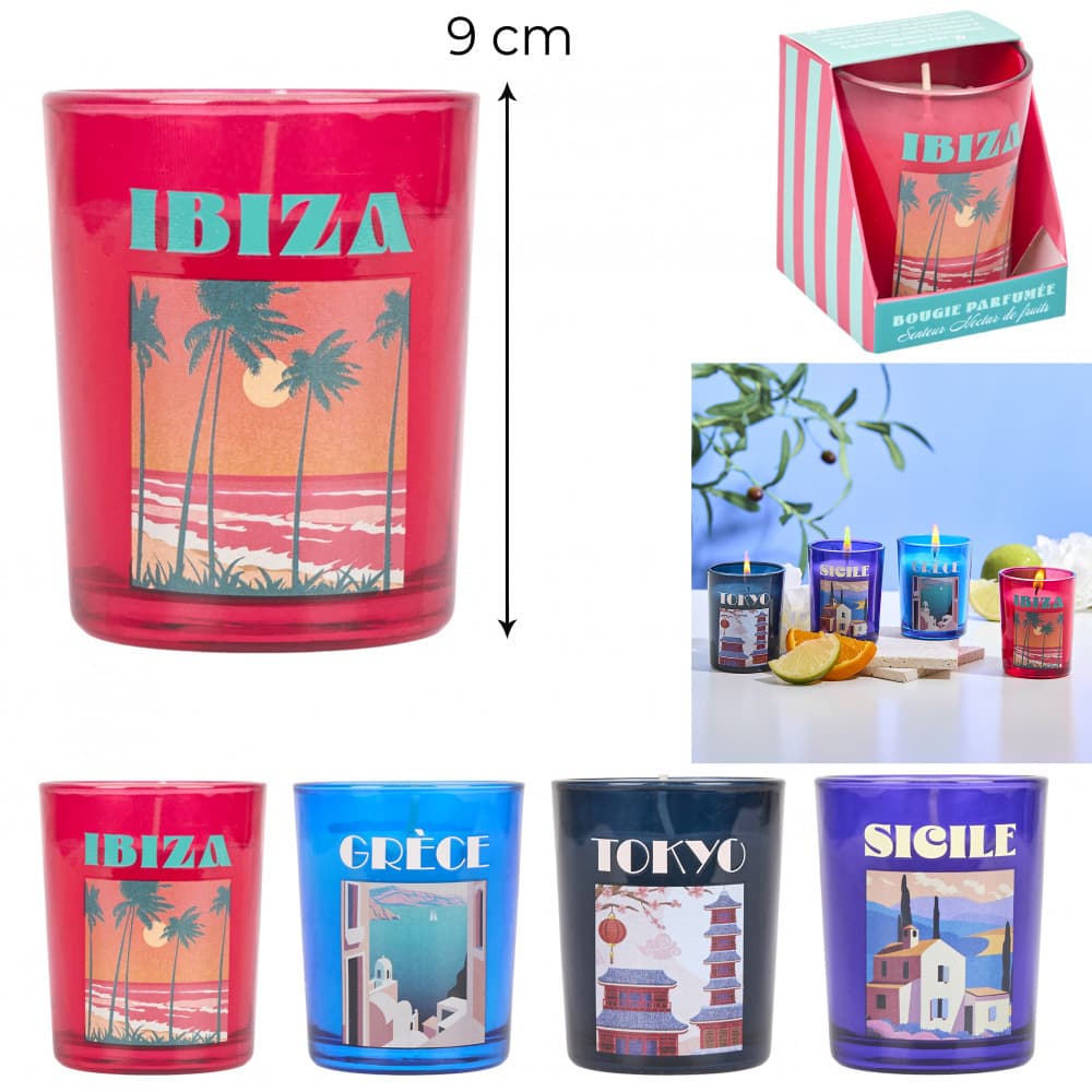 Duftkerze aus Glas, 9 cm hoch, ReisegrOesse, 4- fach