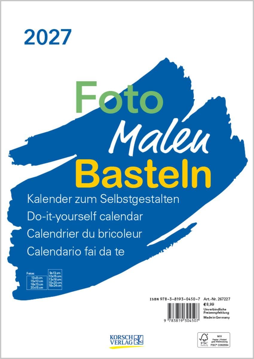 Foto-Malen-Basteln Bastelkalender A4 weiß 2027