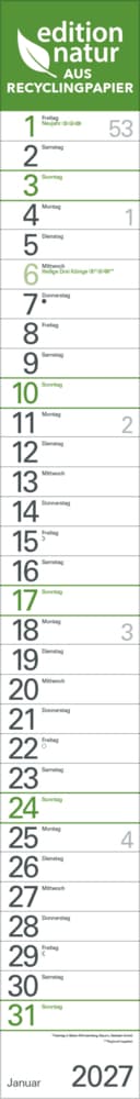 Streifenplaner Grün Recyclingpapier Edition Natur 2027