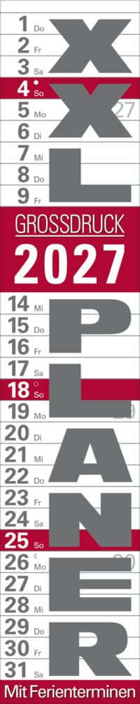 XXL Planer Großdruck rot 2027