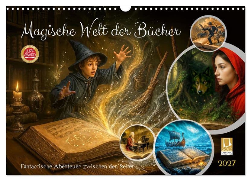 Magische Welt der Bücher - Fantastische Abenteuer zwischen den Seiten (Wandkalender 2027 DIN A3 quer), CALVENDO Monatskalender