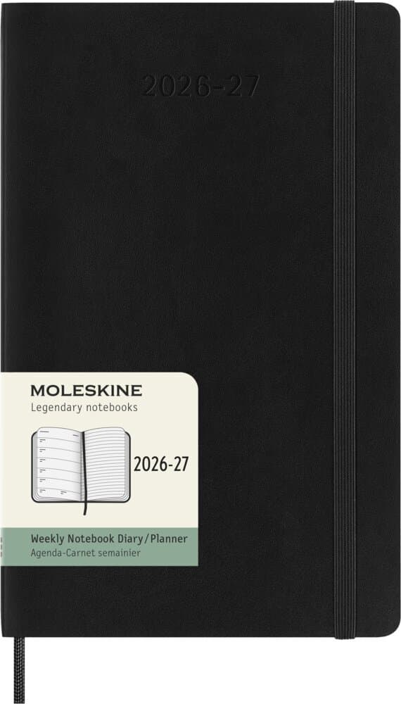 Moleskine 18 Monate Wochenkalender 2026/2027, L/A5, 1 Wo = 1 Seite, Rechts Linierte Seite, Weicher Einband, Schwarz