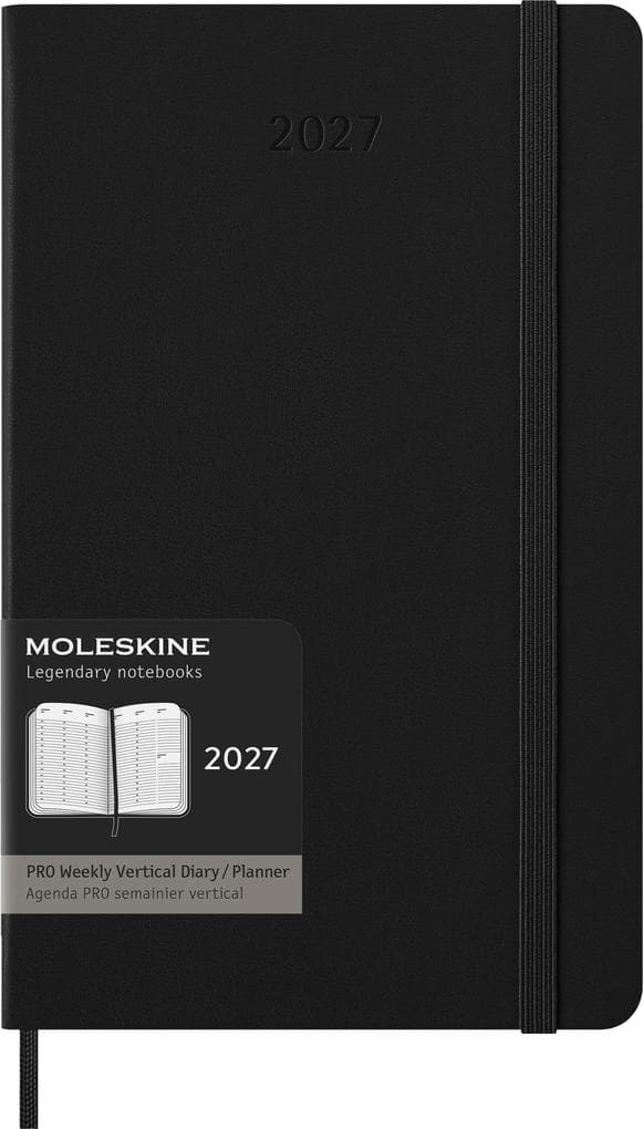 Moleskine 12 Monate Pro Wochen Notizkalender 2027, Pro Large/A5, 1 Wo = 2 Seiten, vertikal, Spalten für Notizen, fester Einband, Schwarz
