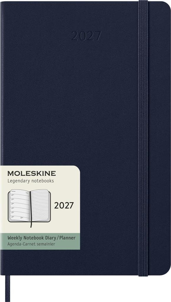 Moleskine 12 Monate Wochen Notizkalender 2027, Large/A5, 1 Wo = 1 Seite, rechts linierte Seite, Fester Einband, Saphir