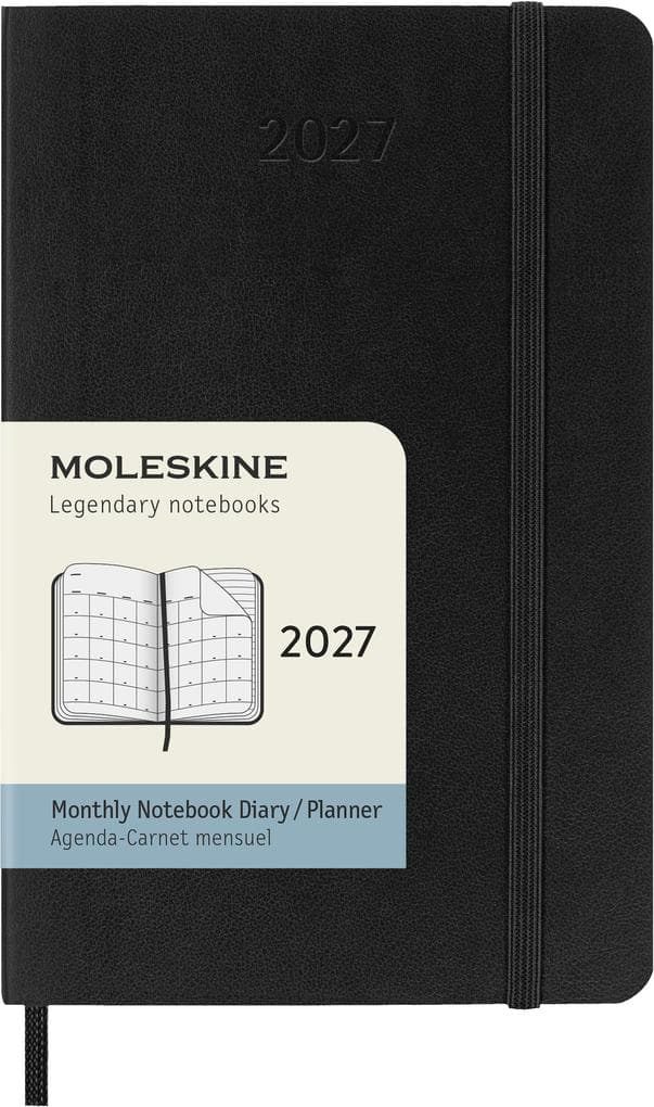 Moleskine 12 Monate Monatsnotizkalender 2027, P/A6, 1 Mo = 2 Seiten, Linierte Seiten Weicher Einband, Schwarz