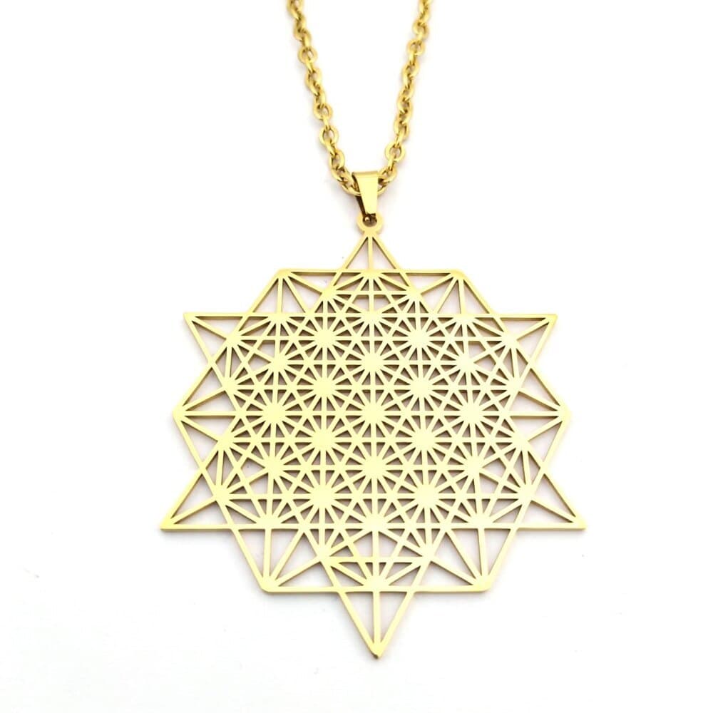 Halskette "64 Stern Tetraeder" Edelstahl vergoldet 6x5cm mit 60cm Edelstahlkette