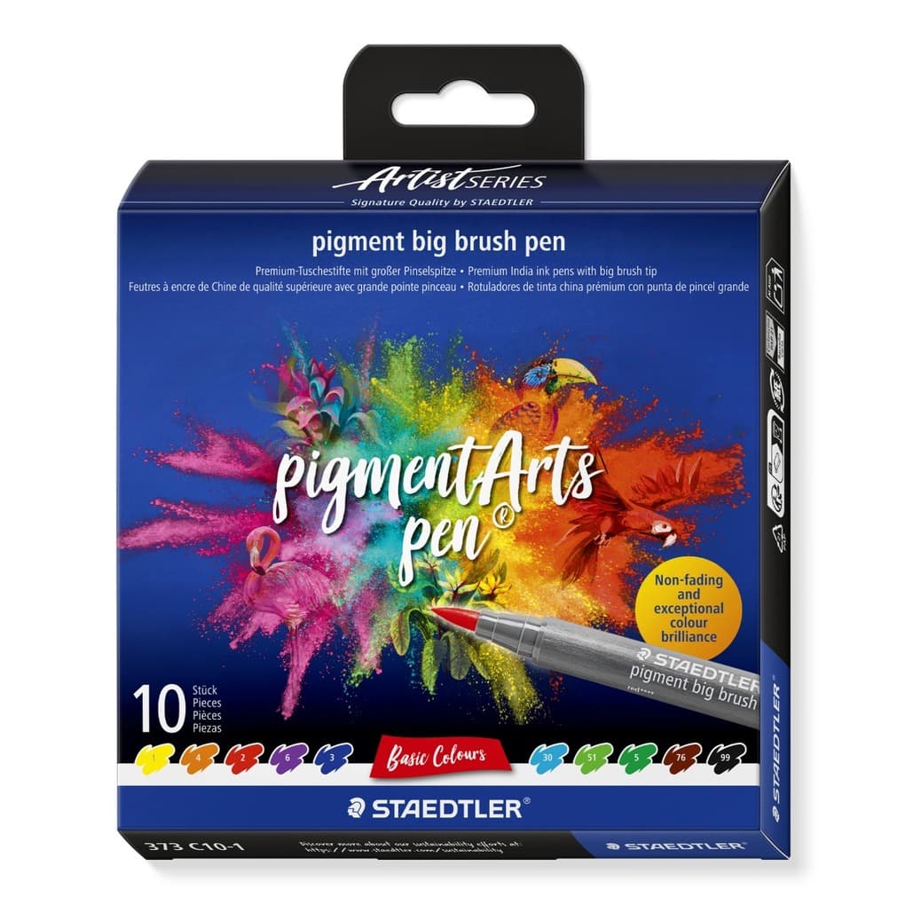 STAEDTLER pigment big brush pen Basic, Pinselspitze, 10er Set