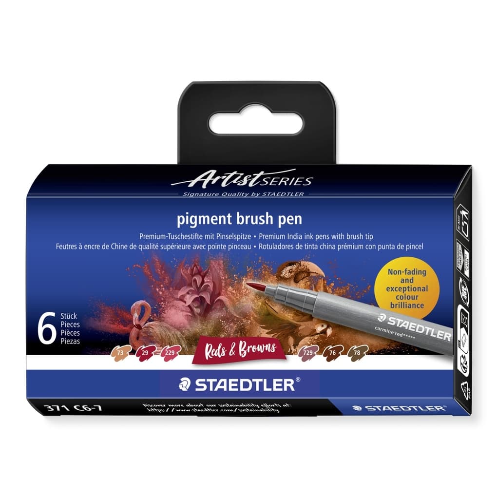 STAEDTLER pigment brush pen Reds&Browns, Pinselspitze, 6er Set