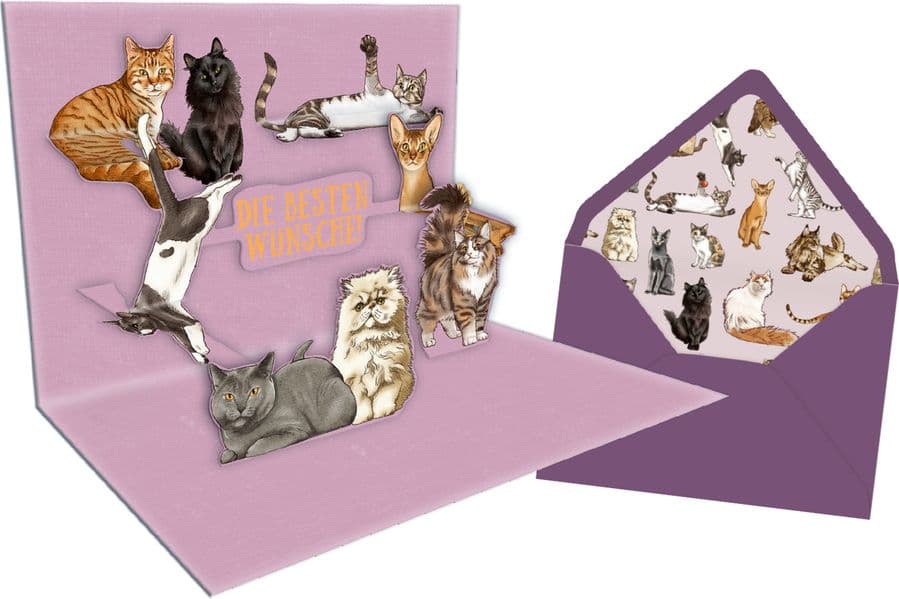Pop-up-Grußkarte - I love Cats