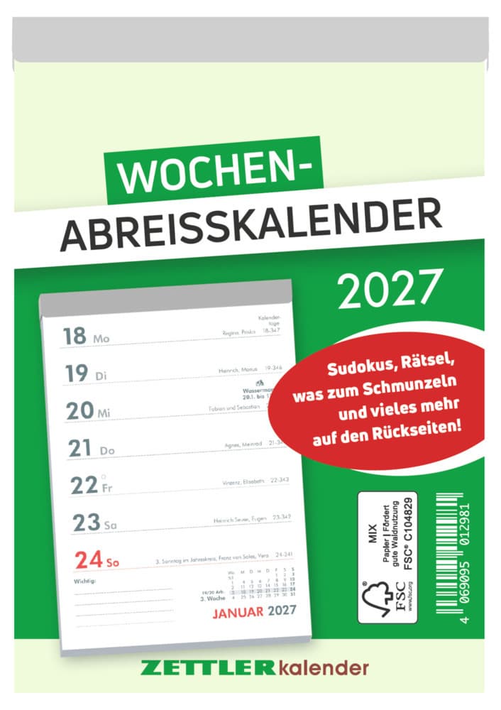 ZETTLER Wochenabreißkalender 2027
