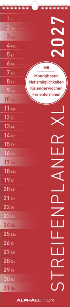 Streifenplaner XL ROT 2027