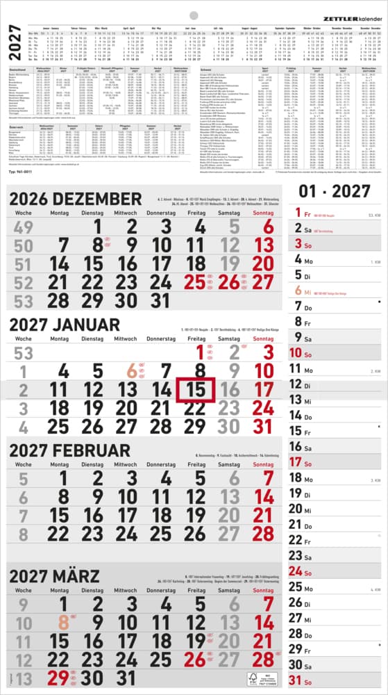 ZETTLER 4-Monatskalender Kombi 2027