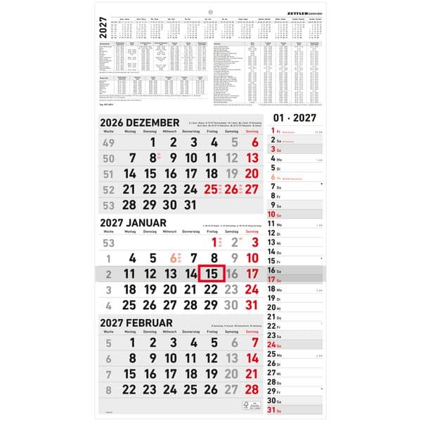 ZETTLER 3-Monatskalender Kombi 2027