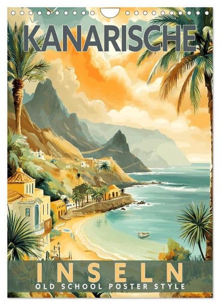 Kanarische Inseln - Old School Poster Style (Wandkalender 2027 DIN A4 hoch), CALVENDO Monatskalender