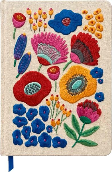Bunte Blumengrüße Notizbuch, bestickt, A5, 240 Seiten, beige