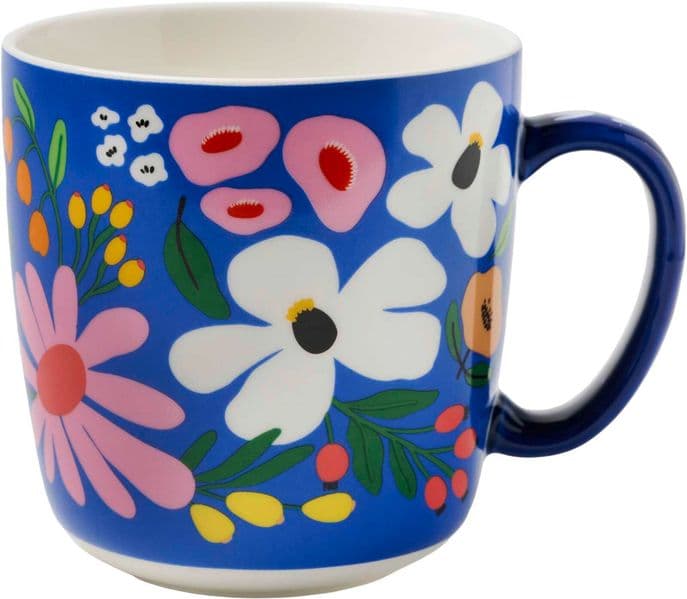 Bunte Blumengrüße Kaffeebecher royalblau, 350 ml