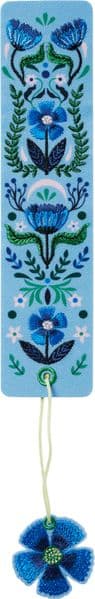 Buchverliebt Lesezeichen bestickt "Blumenliebe blau"