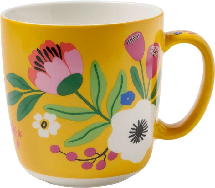 Bunte Blumengrüße Kaffeebecher gelb, 350 ml