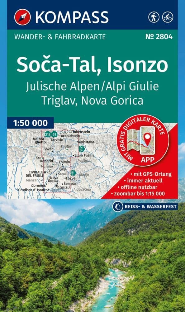 KOMPASS Wanderkarte 2804 Soa-Tal, Isonzo, Alpi Giulie / Julische Alpen, Triglav, Nova Gorica 1:50.000