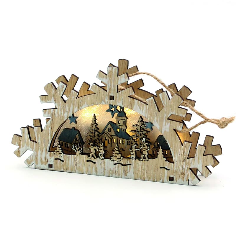 Holz Deko Szene Wald-Stadt-Motiv 2" mit LED-Beleuchtung