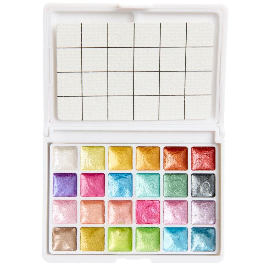 Mini Aquarellfarbkasten, 24 Farben Metallic