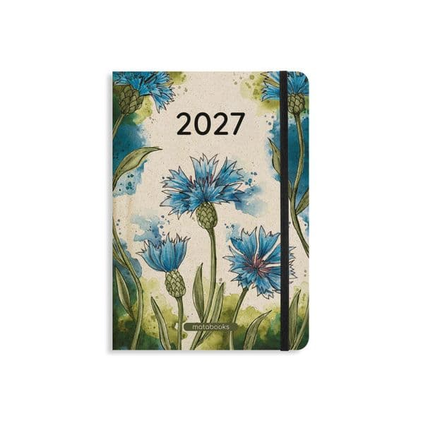 Kalender 2027 A5 Basic aus Graspapier - Jahresplaner Samaya - Farbe: Cornflower Blue - matabooks
