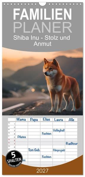 Familienplaner 2027 - Shiba Inu - Stolz und Anmut mit 5 Spalten (Wandkalender, 21 x 45 cm) CALVENDO